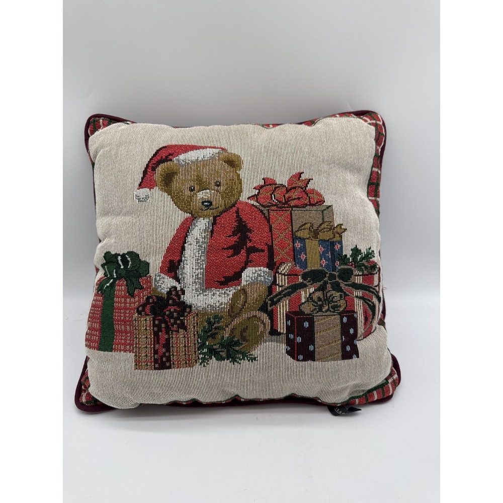 Vintage Portofino Needlepoint Christmas Throw Pillow Bear‎ with presents. 16x16